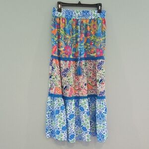 Pink and Orange Tiered Maxi Skirt Resort Wear